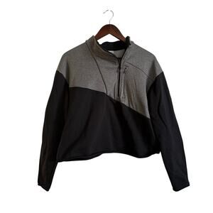 Columbia Women’s XL Fleece Lined Pullover Jacket Black Gray Half Zip Mock Neck